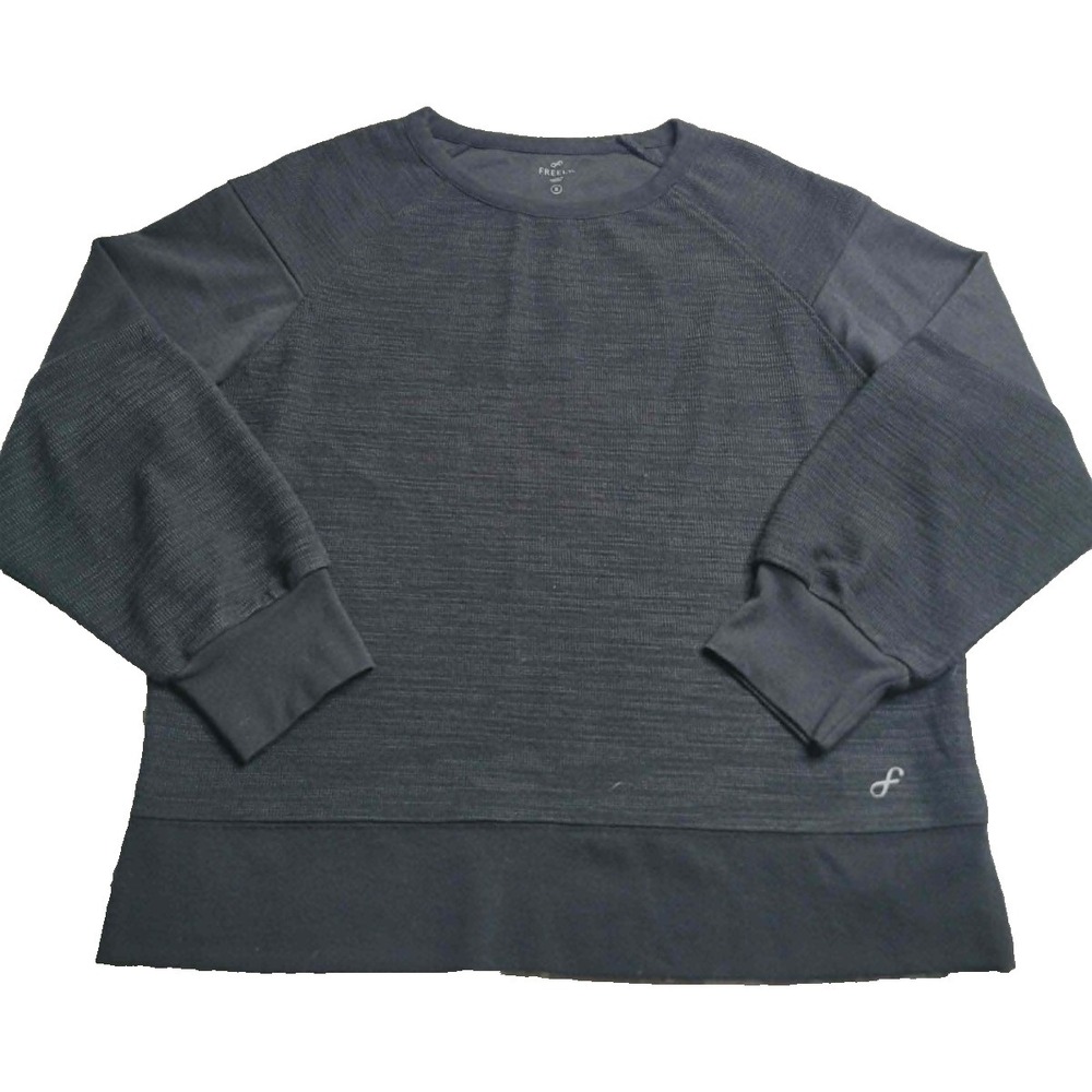 Freely Black Long Sleeve Waffle Knit Women's Top Small Athletic Active